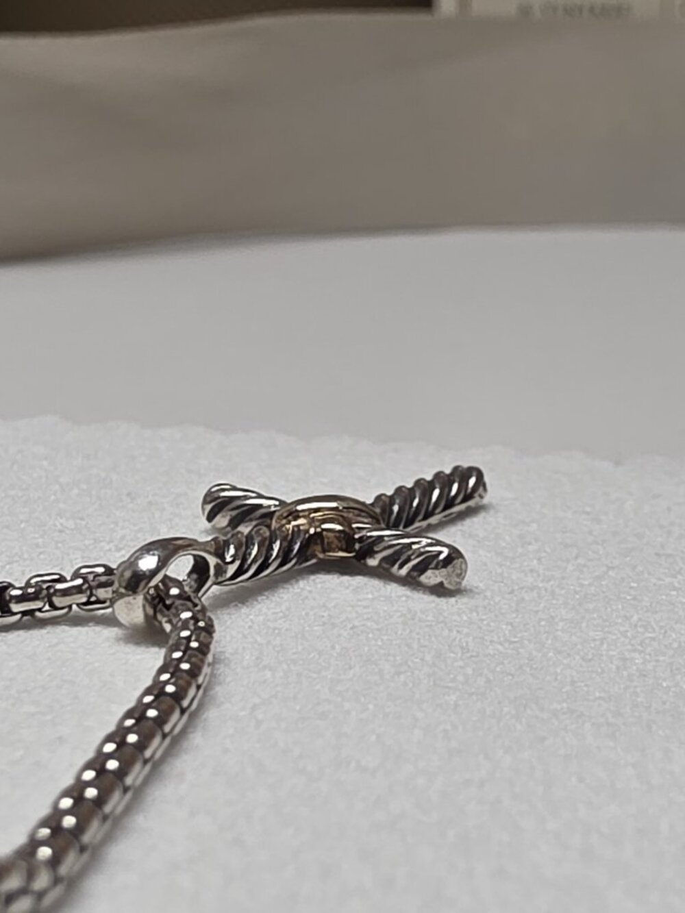 Petite X Cross Necklace Sterling Silver with 14K Yellow Gold, 24mm 16"Long - Picture 4 of 13